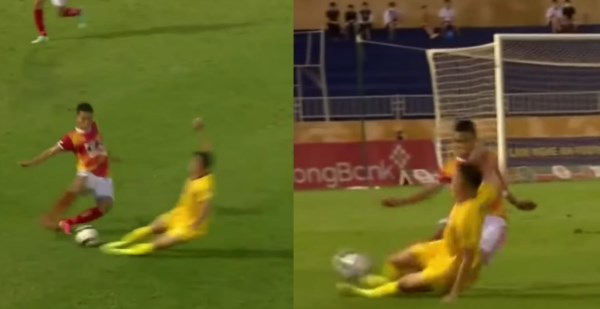 Cầu thủ SLNA tiếp tục phi 2 chân vào người đồng nghiệp