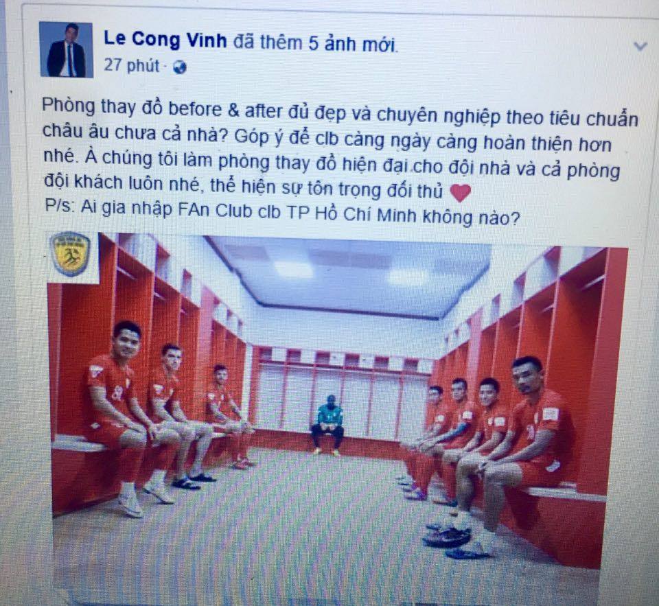 Công Vinh khoe phòng thay đồ CLB TP.HCM đạt tiêu chuẩn châu Âu