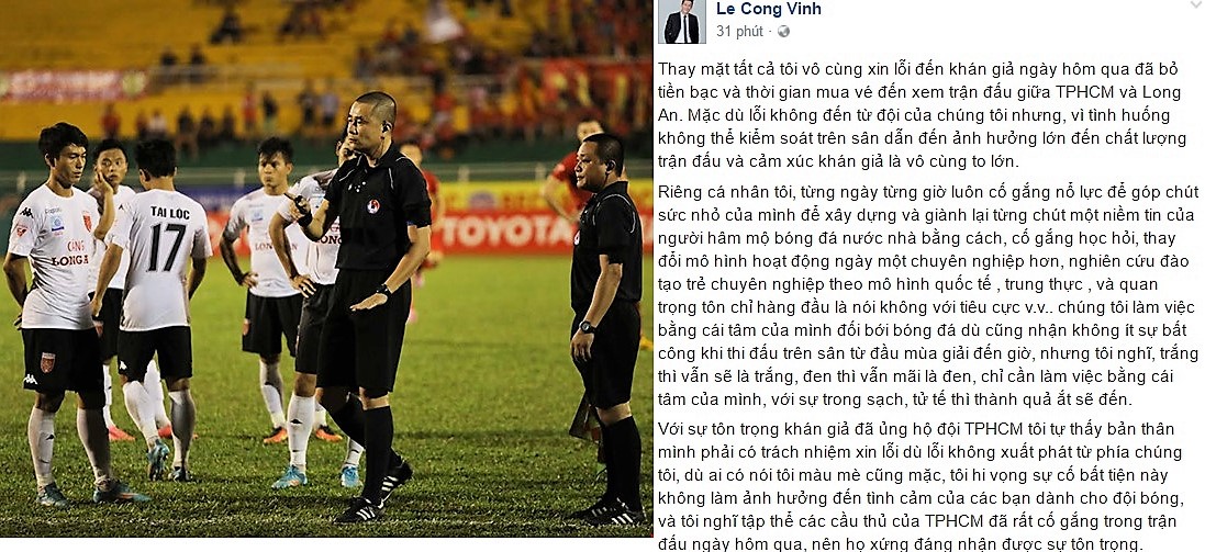 Công Vinh nói gì về sự cố Long An trên sân Thống Nhất?