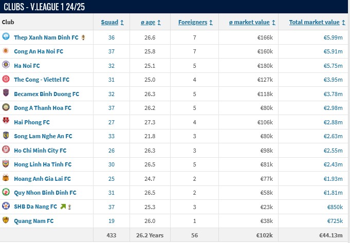 Nam Định giá trị nhất V-League, Indonesia khoe 14 cầu thủ thi đấu ở nước ngoài